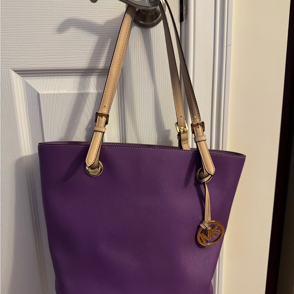 Michael Kors Purple Tote with Tan Straps NWT